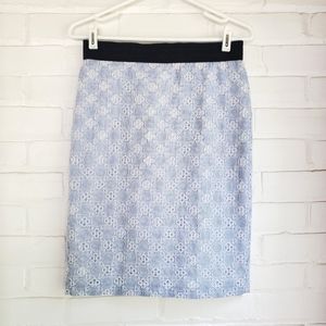 Ann Taylor Blue White Striped Eyelet Pencil Skirt